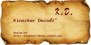 Kinszker Dezső névjegykártya